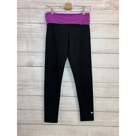 VICTORIA’S SECRET PINK YOGA BLING SEQUIN FOLDOVER LEGGINGS SMALL FUCHSIA NWT - Picture 1 of 11